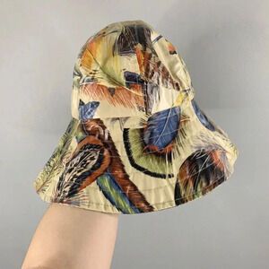 Nordic House Designs NYC Wax Coated Feather Vintage Hat Wide Brim Multicolor